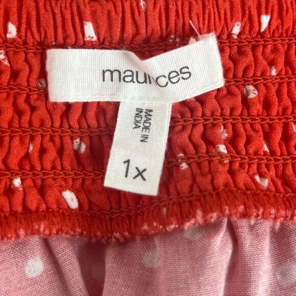 Maurices Off Shoulder Blouse Shirt Womens 1X Orange Polkadots Embroidered - Picture 8 of 10